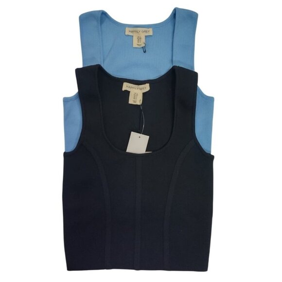 Happily Grey Womens Black & Blue Tank Tops S Polyester Sleeveless Square Neck - Picture 5 of 8